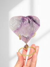 Load image into Gallery viewer, Faceted Phantom Amethyst Heart on stand 01