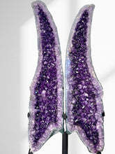 Load image into Gallery viewer, Amethyst Angel Wings Geode Pair on stand | 58kg