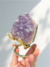 Load image into Gallery viewer, Amethyst Rough Rock Cluster on Gold Stand 02