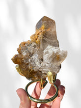 Load image into Gallery viewer, Golden Rutilated Quartz Cluster on stand 01
