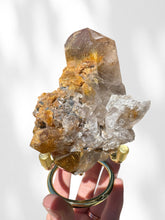 Load image into Gallery viewer, Golden Rutilated Quartz Cluster on stand 01