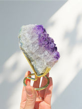 Load image into Gallery viewer, Amethyst Rough Rock Cluster on Gold Stand 01