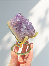 Load image into Gallery viewer, Amethyst Rough Rock Cluster on Gold Stand 02