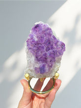 Load image into Gallery viewer, Amethyst Rough Rock Cluster on Gold Stand 01
