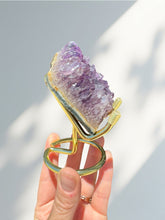 Load image into Gallery viewer, Amethyst Rough Rock Cluster on Gold Stand 02
