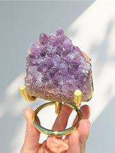 Load image into Gallery viewer, Amethyst Rough Rock Cluster on Gold Stand 02
