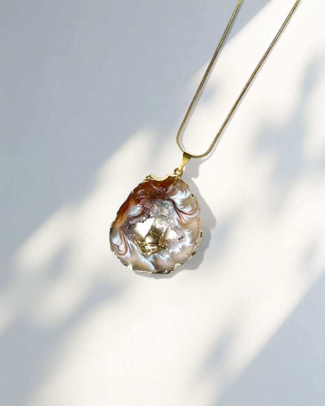 Clear Quartz + Agate Slice Pendant