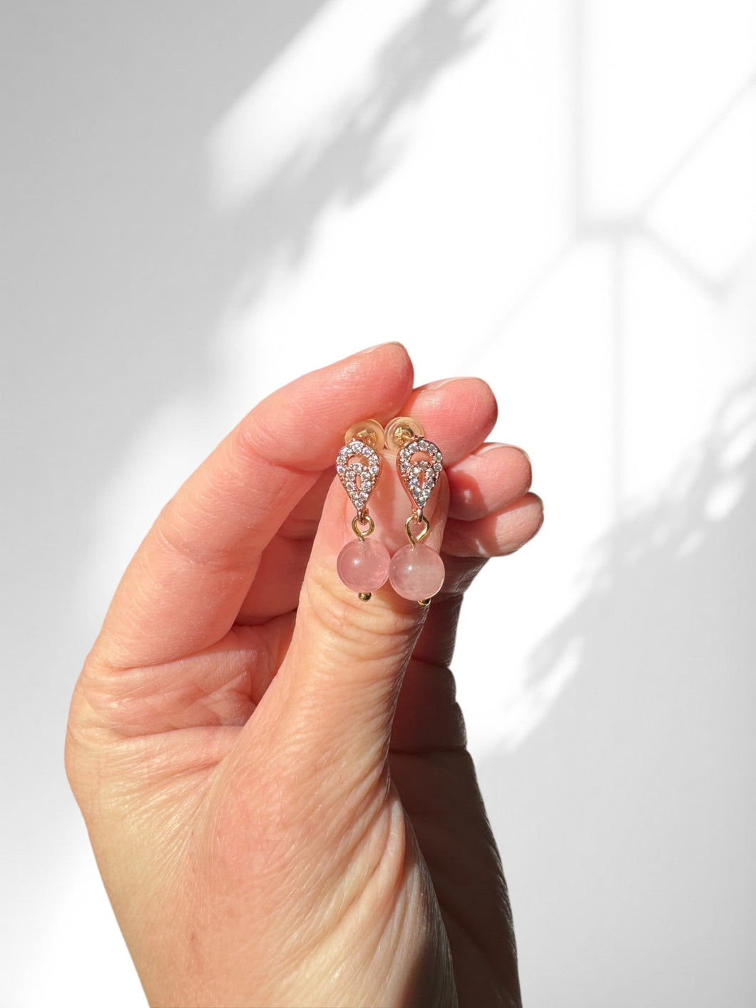 Rose Quartz Earrings with Cubic Zirconia