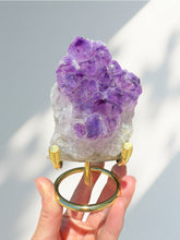 Load image into Gallery viewer, Amethyst Rough Rock Cluster on Gold Stand 01
