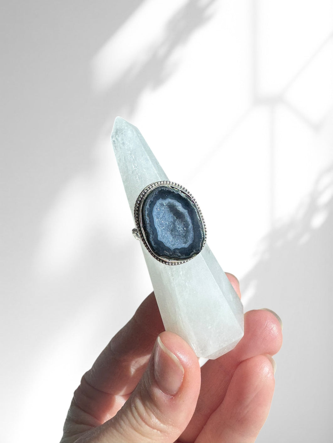 Baby Geode Blue Agate Ring | Sterling Silver
