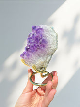 Load image into Gallery viewer, Amethyst Rough Rock Cluster on Gold Stand 01
