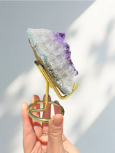 Load image into Gallery viewer, Amethyst Rough Rock Cluster on Gold Stand 01
